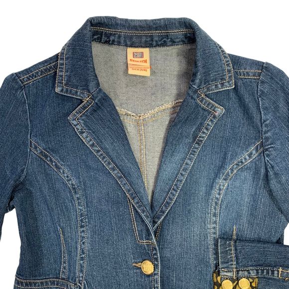 Elegant Boho Denim Jacket Black Lace Gold Chain Rockstar Y2K Goth Glam - Picture 4 of 16